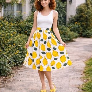 Chicwish Yellow Lemon A-Line Lined Skirt Size M
